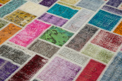 Kırk Yama Gri Patchwork Pamuk Yün El Dokuma Halısı 210x296 Agacan