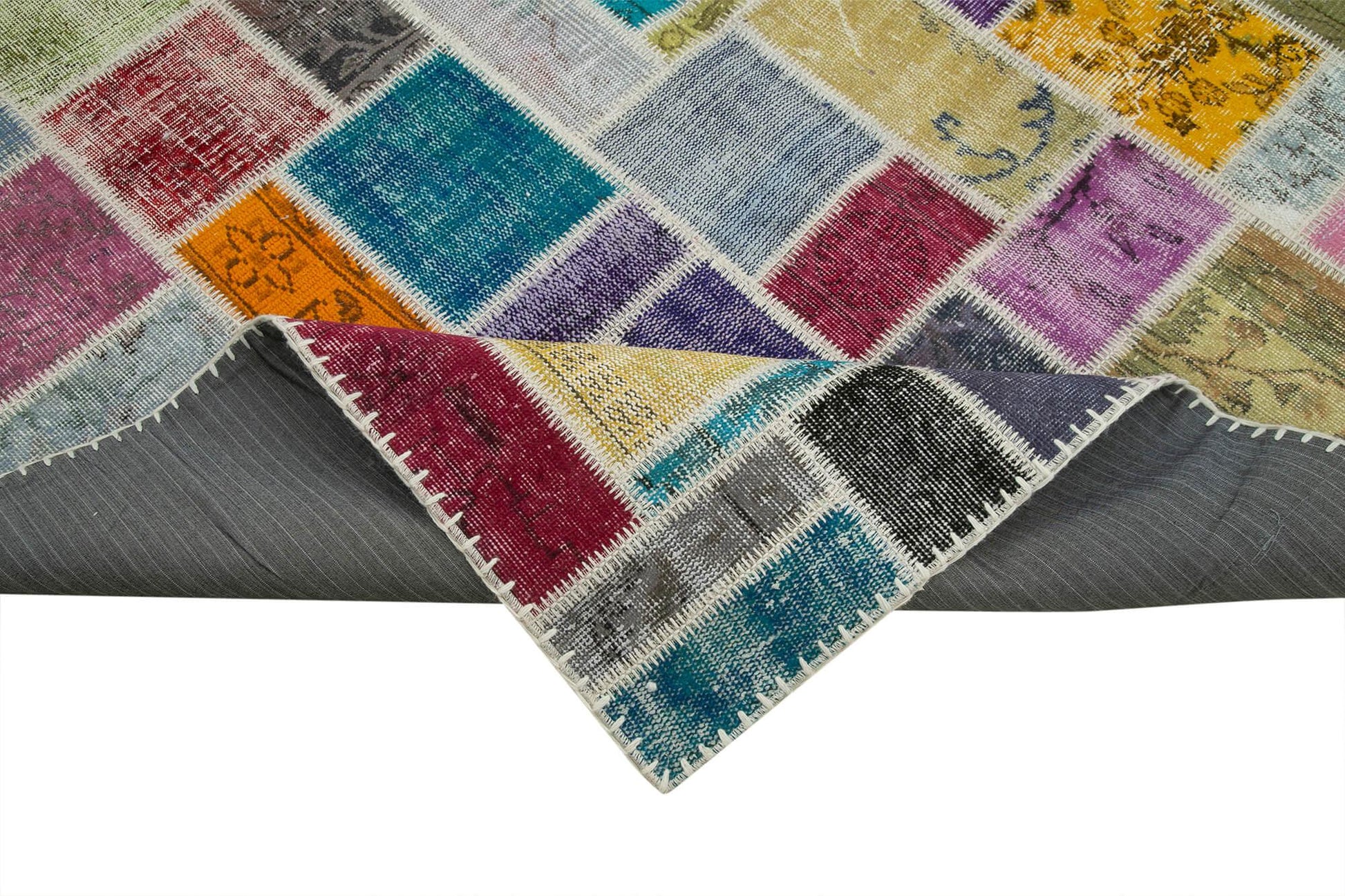 Kırk Yama Gri Patchwork Pamuk Yün El Dokuma Halısı 210x296 Agacan