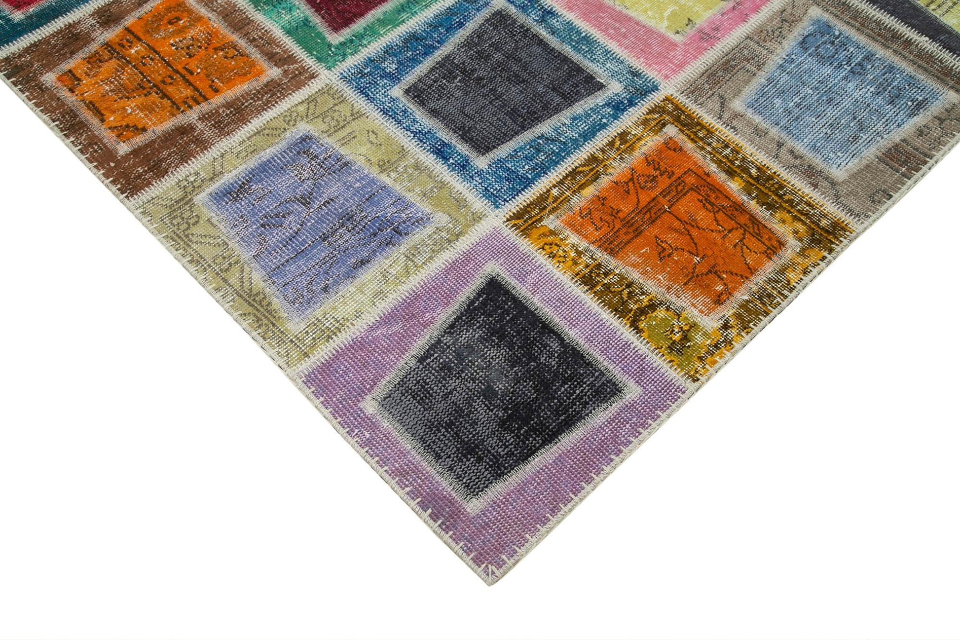 Kırk Yama Gri Patchwork Pamuk Yün El Dokuma Halısı 200x280 Agacan
