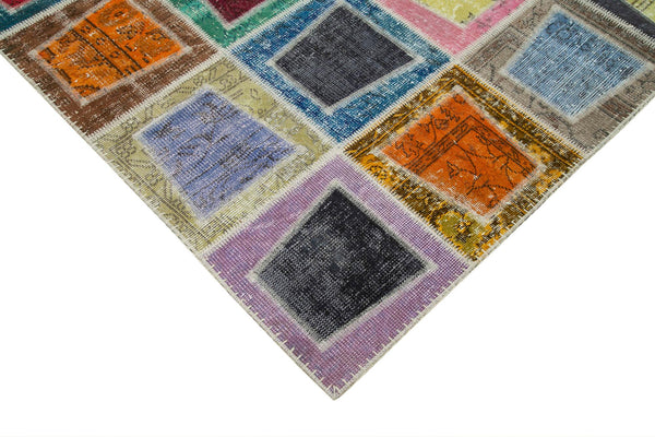 Kırk Yama Gri Patchwork Pamuk Yün El Dokuma Halısı 200x280 Agacan