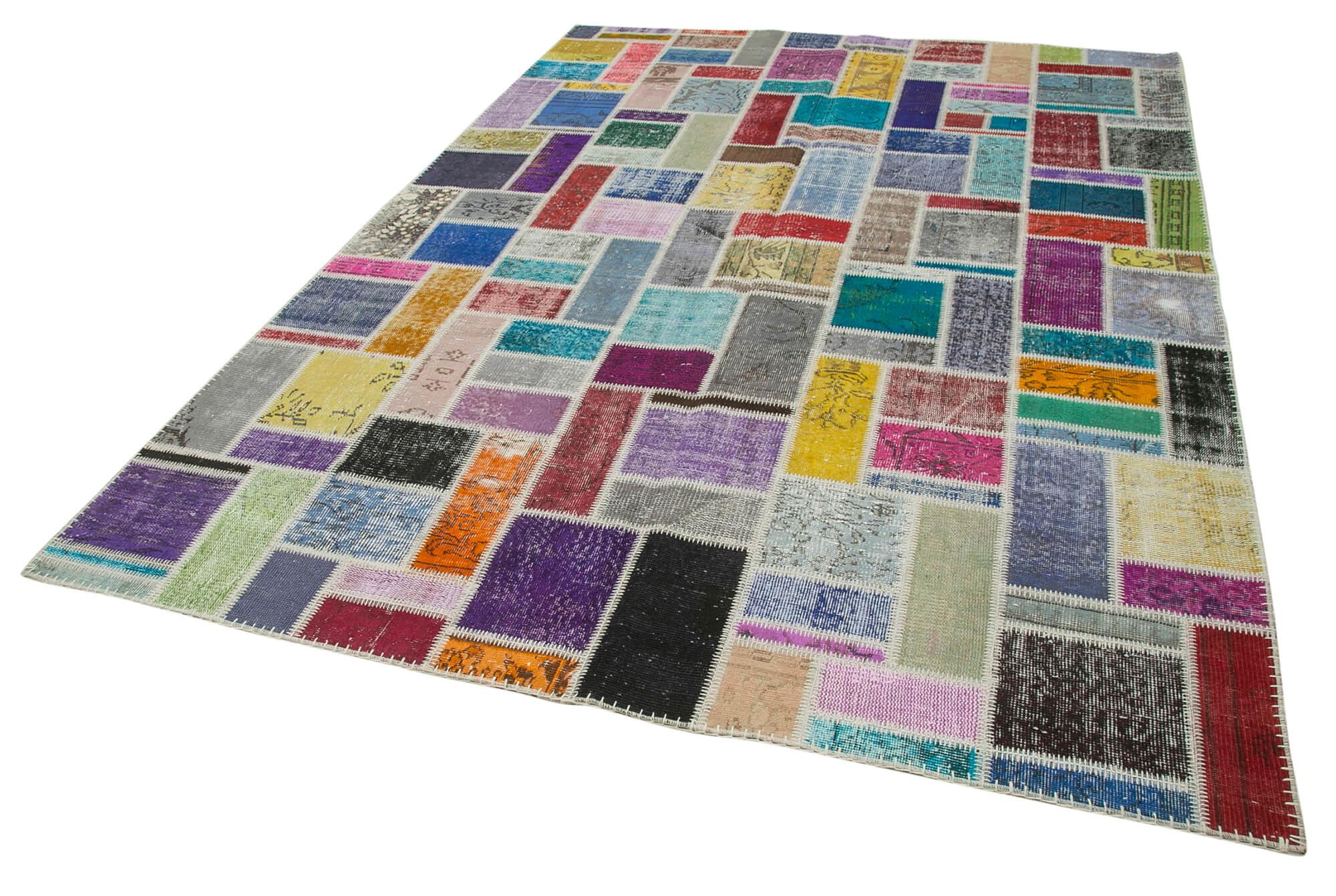 Kırk Yama Gri Patchwork Pamuk Yün El Dokuma Halısı 208x296 Agacan