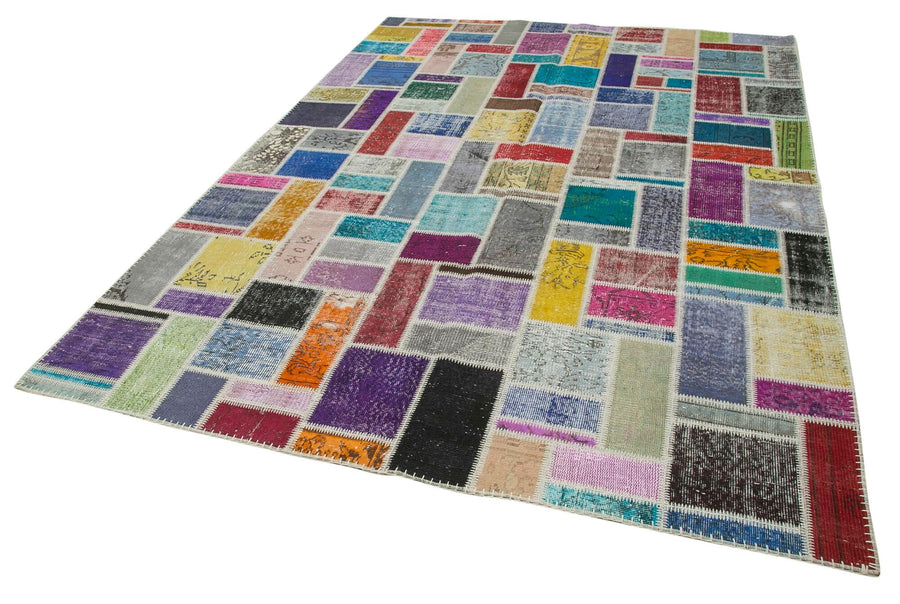 Kırk Yama Gri Patchwork Pamuk Yün El Dokuma Halısı 208x296 Agacan