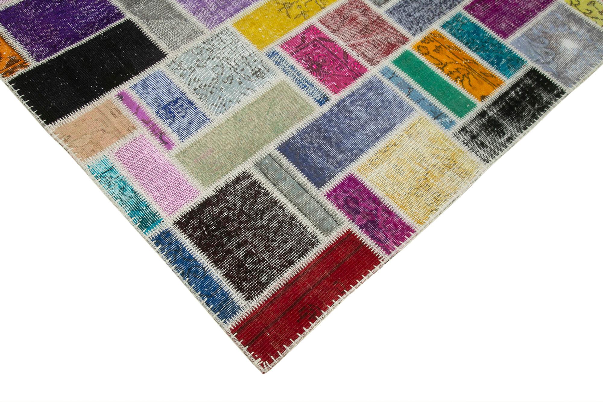Kırk Yama Gri Patchwork Pamuk Yün El Dokuma Halısı 208x296 Agacan