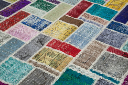 Kırk Yama Gri Patchwork Pamuk Yün El Dokuma Halısı 208x296 Agacan