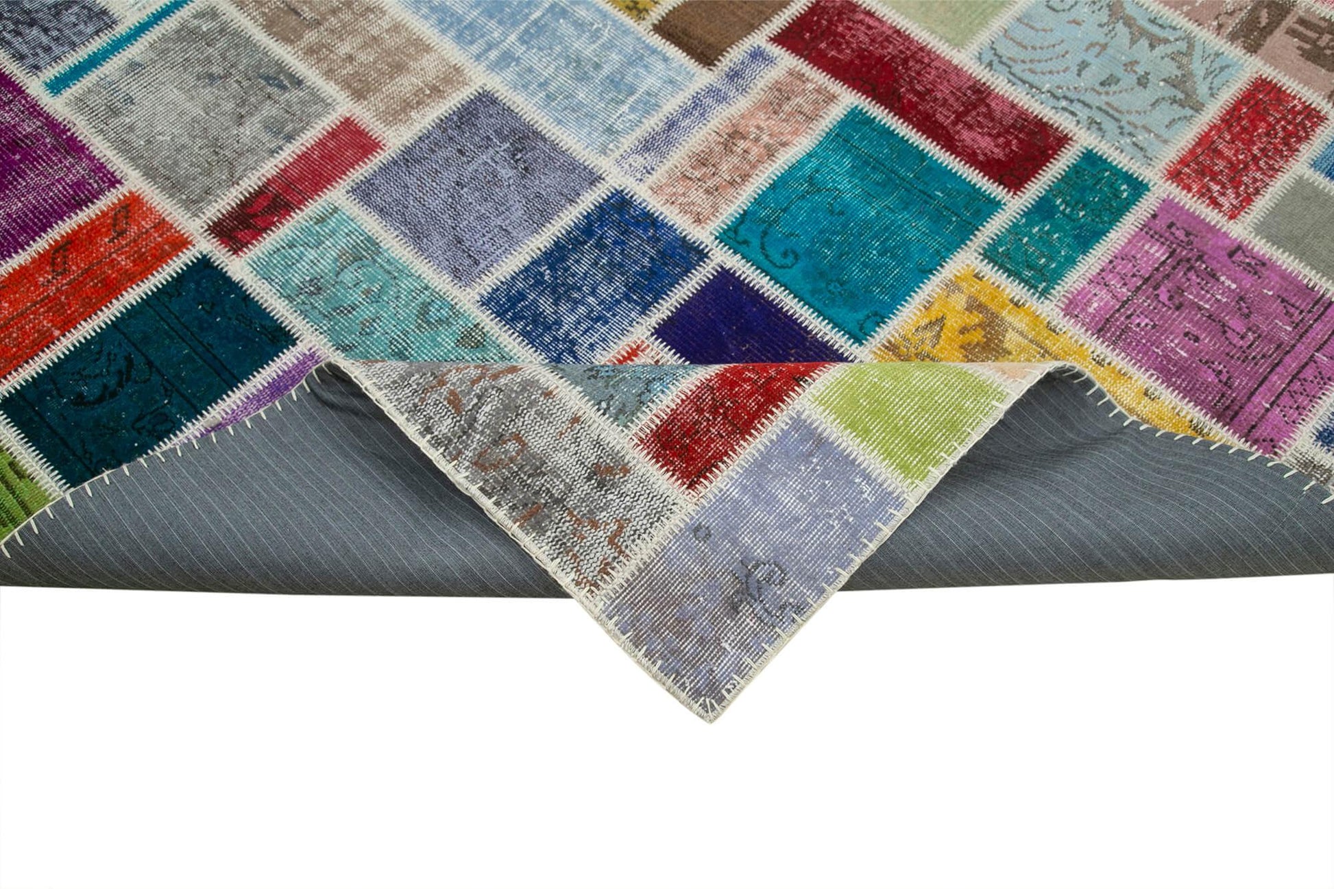 Kırk Yama Gri Patchwork Pamuk Yün El Dokuma Halısı 208x296 Agacan
