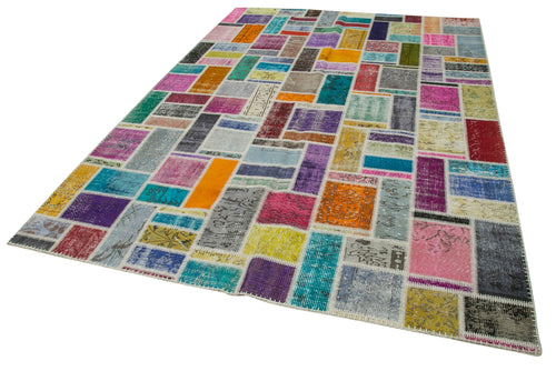 Kırk Yama Gri Patchwork Pamuk Yün El Dokuma Halısı 208x297 Agacan