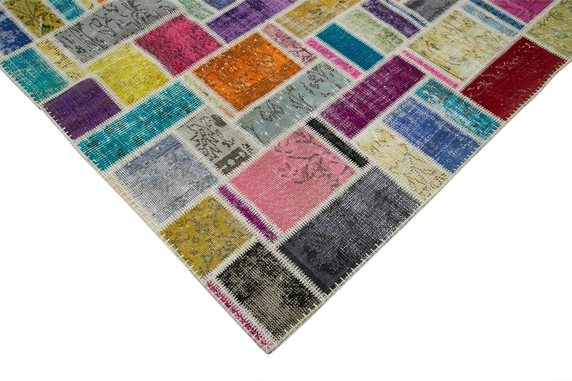 Kırk Yama Gri Patchwork Pamuk Yün El Dokuma Halısı 208x297 Agacan