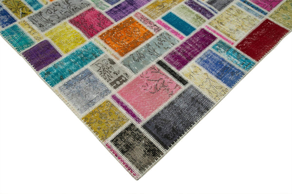 Kırk Yama Gri Patchwork Pamuk Yün El Dokuma Halısı 208x297 Agacan