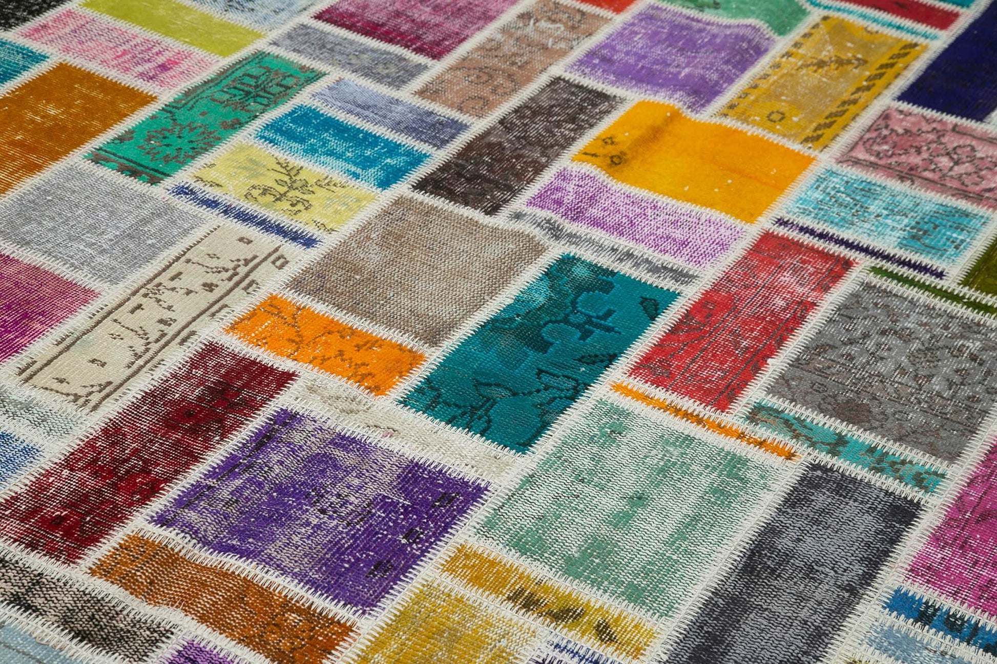 Kırk Yama Gri Patchwork Pamuk Yün El Dokuma Halısı 208x297 Agacan