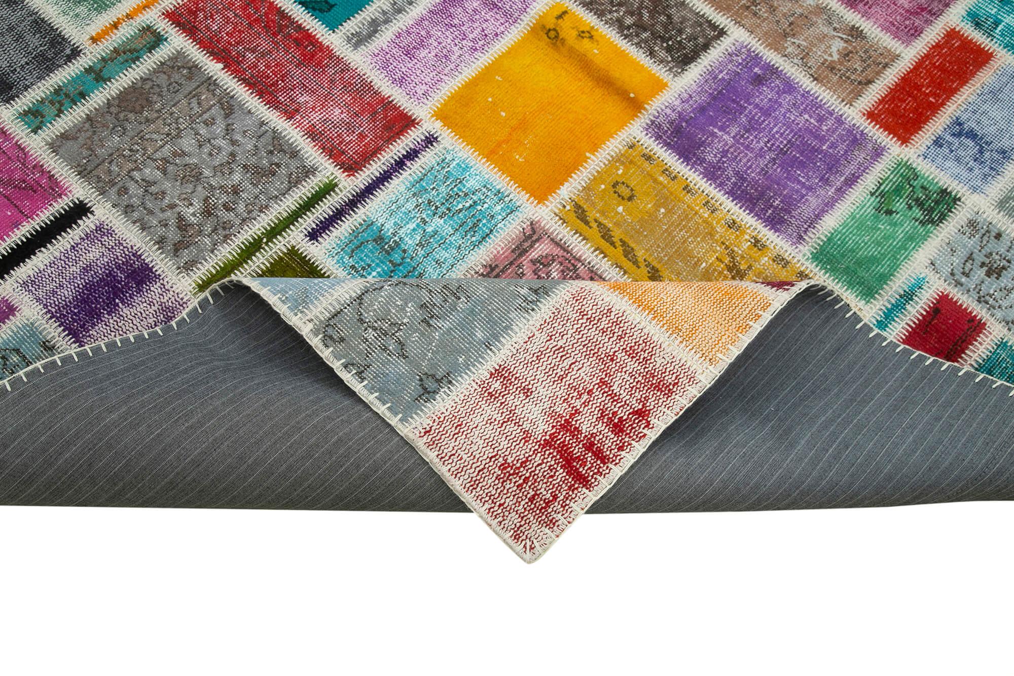 Kırk Yama Gri Patchwork Pamuk Yün El Dokuma Halısı 208x297 Agacan
