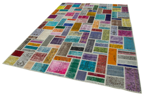 Kırk Yama Gri Patchwork Pamuk Yün El Dokuma Halısı 209x297 Agacan