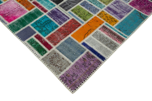 Kırk Yama Gri Patchwork Pamuk Yün El Dokuma Halısı 209x297 Agacan