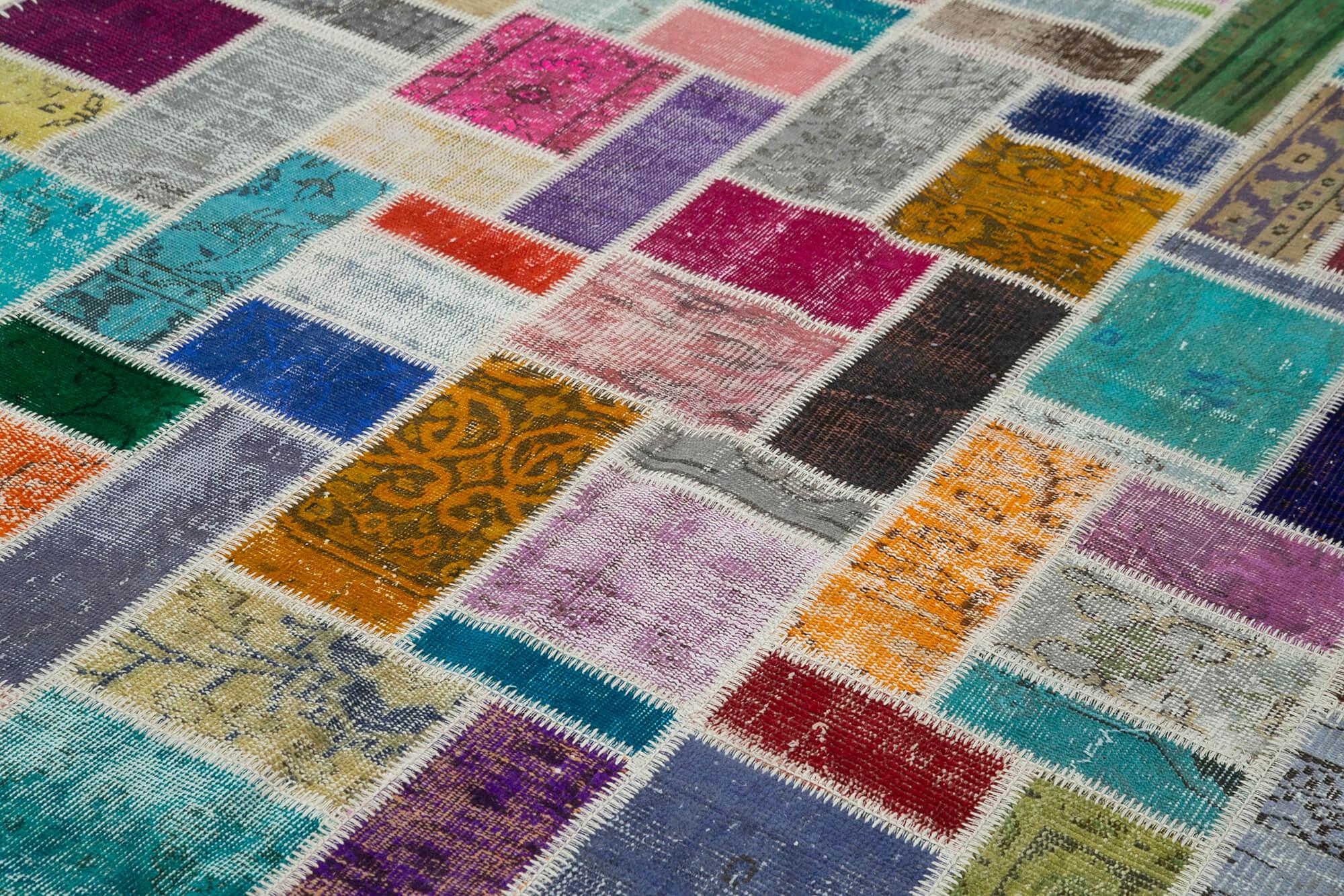 Kırk Yama Gri Patchwork Pamuk Yün El Dokuma Halısı 209x297 Agacan