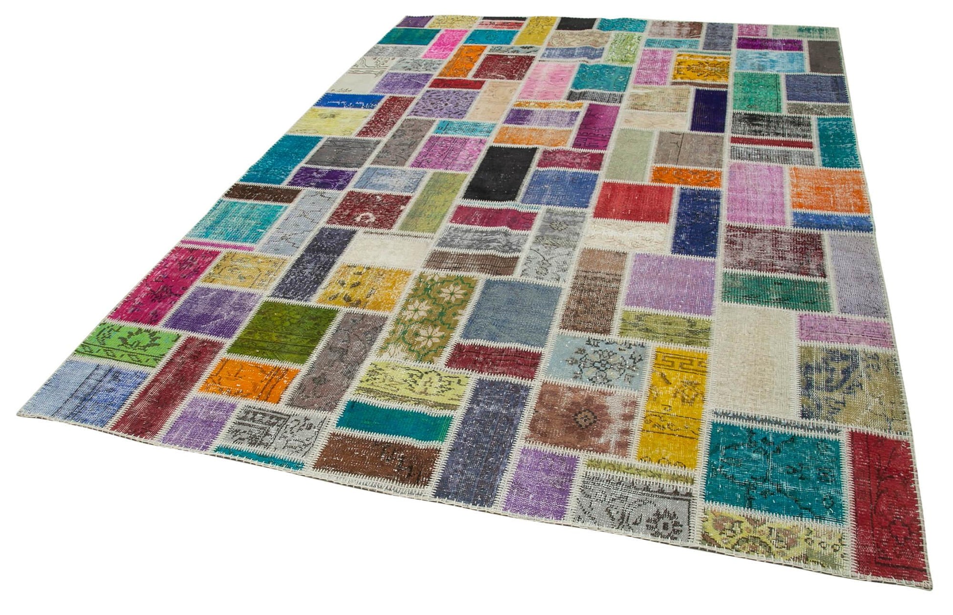 Kırk Yama Gri Patchwork Pamuk Yün El Dokuma Halısı 210x297 Agacan