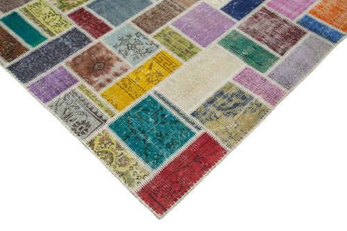 Kırk Yama Gri Patchwork Pamuk Yün El Dokuma Halısı 210x297 Agacan