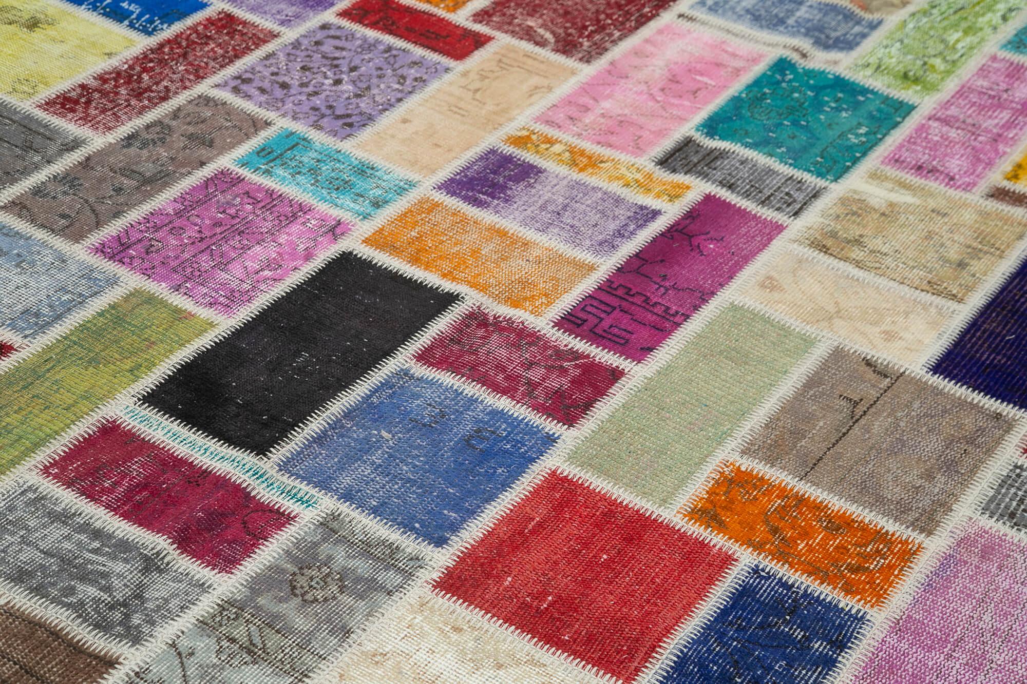 Kırk Yama Gri Patchwork Pamuk Yün El Dokuma Halısı 210x297 Agacan