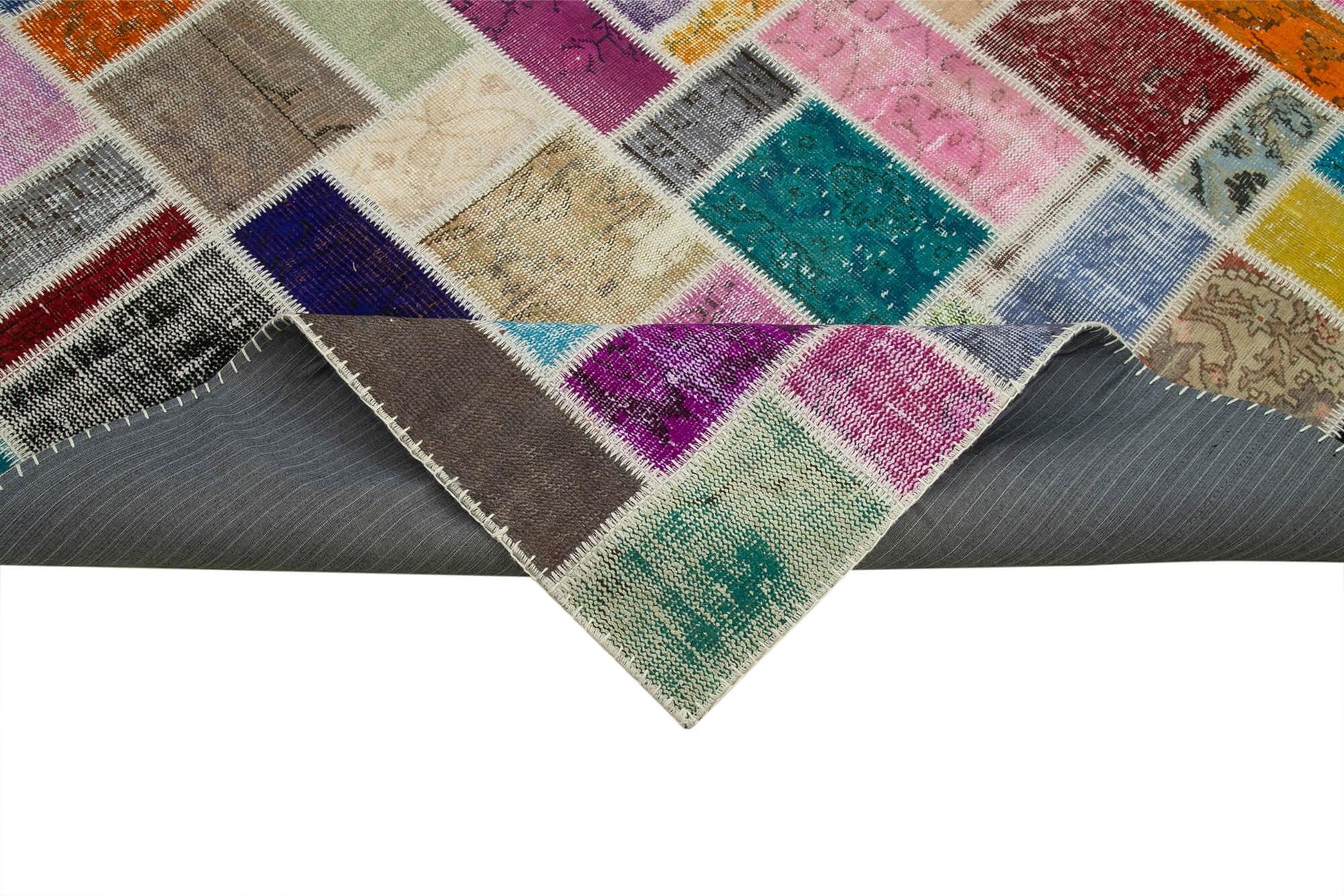 Kırk Yama Gri Patchwork Pamuk Yün El Dokuma Halısı 210x297 Agacan