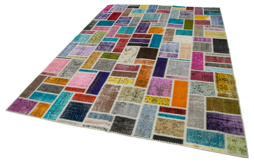 Kırk Yama Gri Patchwork Pamuk Yün El Dokuma Halısı 210x298 Agacan