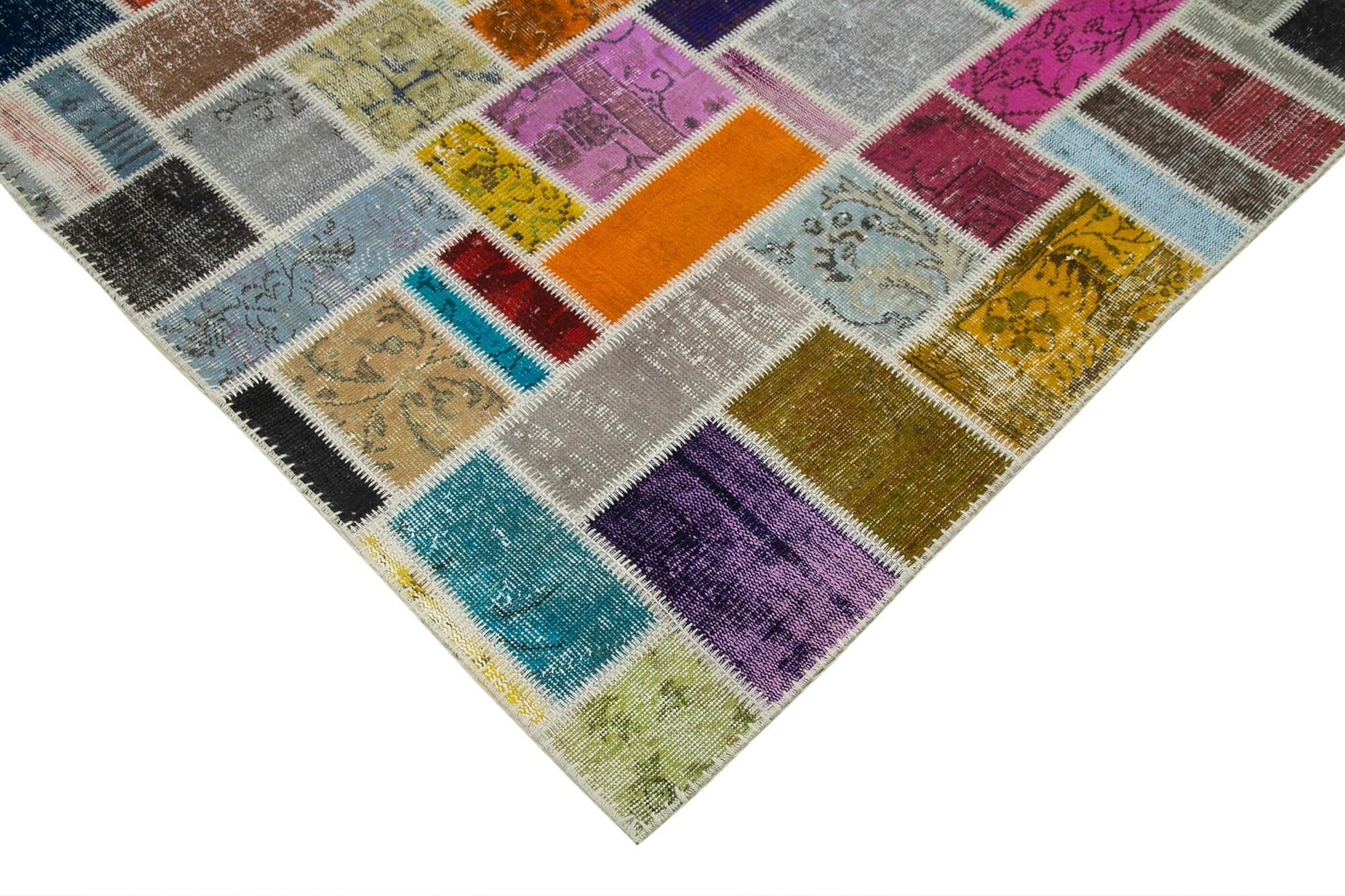 Kırk Yama Gri Patchwork Pamuk Yün El Dokuma Halısı 210x298 Agacan