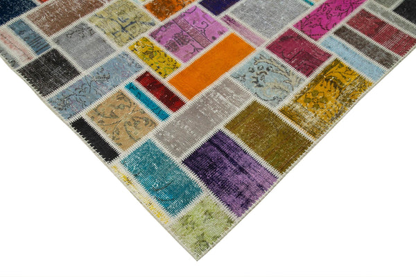 Kırk Yama Gri Patchwork Pamuk Yün El Dokuma Halısı 210x298 Agacan
