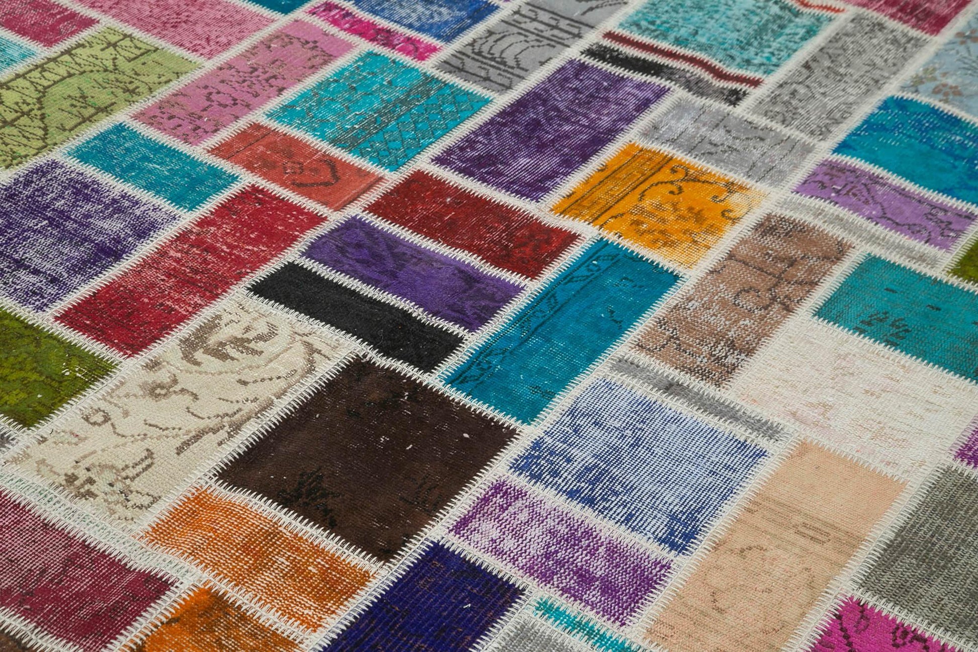Kırk Yama Gri Patchwork Pamuk Yün El Dokuma Halısı 210x298 Agacan