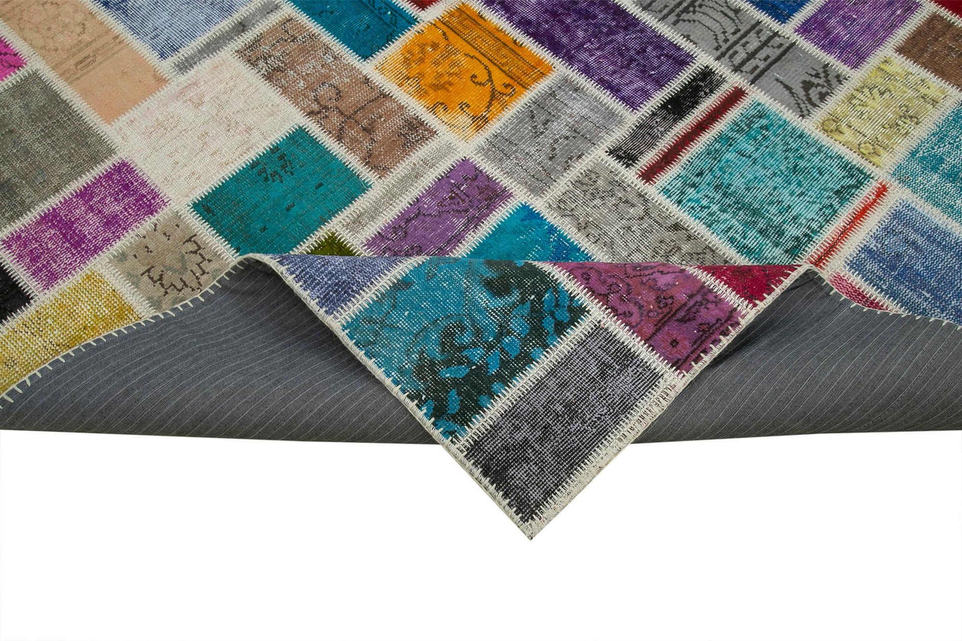 Kırk Yama Gri Patchwork Pamuk Yün El Dokuma Halısı 210x298 Agacan