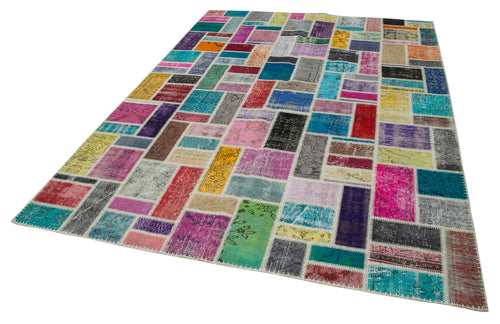 Kırk Yama Gri Patchwork Pamuk Yün El Dokuma Halısı 209x299 Agacan