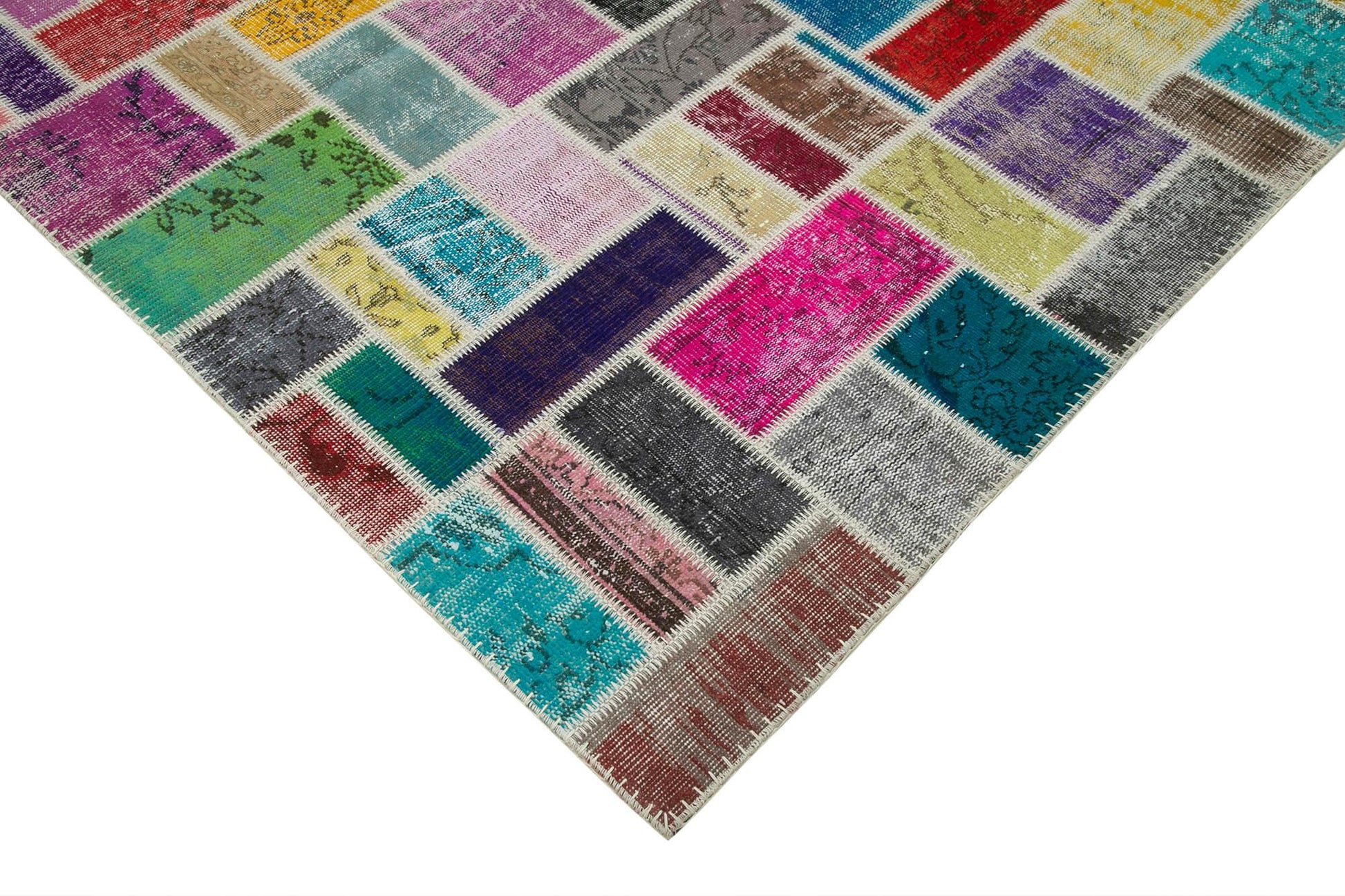 Kırk Yama Gri Patchwork Pamuk Yün El Dokuma Halısı 209x299 Agacan