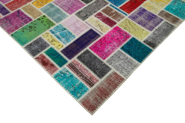 Kırk Yama Gri Patchwork Pamuk Yün El Dokuma Halısı 209x299 Agacan