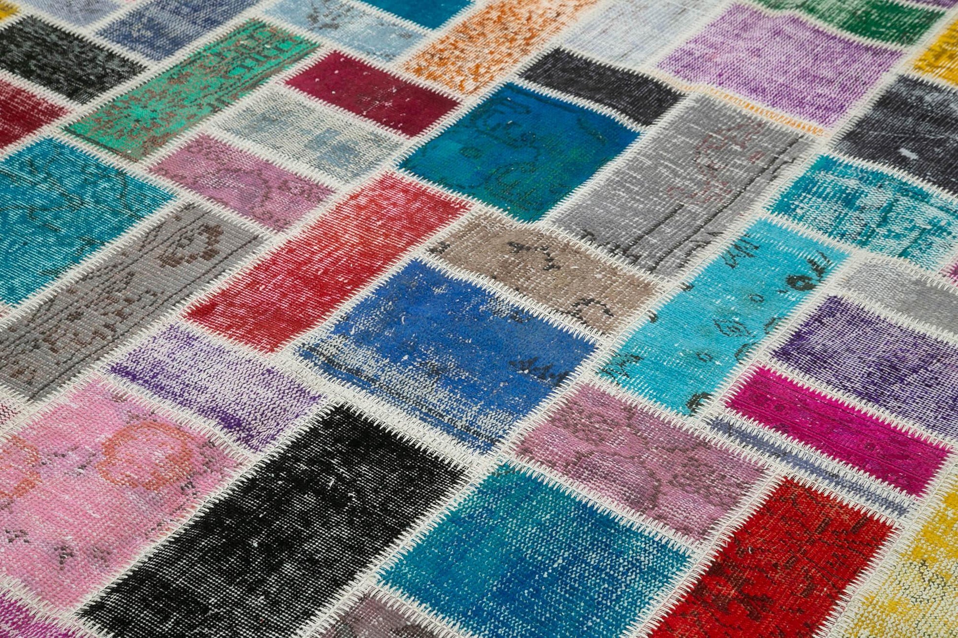 Kırk Yama Gri Patchwork Pamuk Yün El Dokuma Halısı 209x299 Agacan
