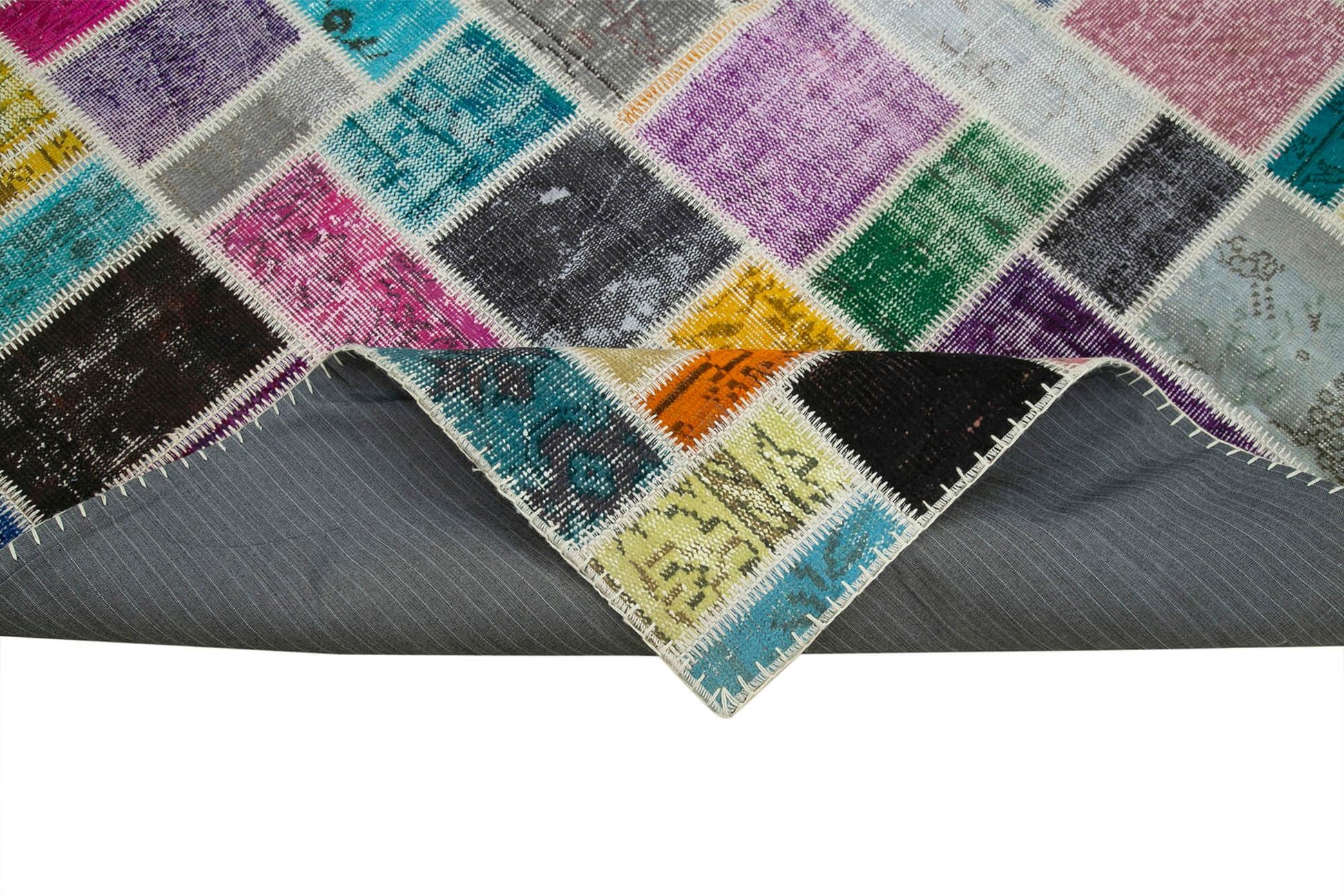 Kırk Yama Gri Patchwork Pamuk Yün El Dokuma Halısı 209x299 Agacan