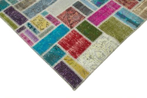 Kırk Yama Gri Patchwork Pamuk Yün El Dokuma Halısı 206x294 Agacan