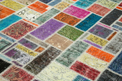 Kırk Yama Gri Patchwork Pamuk Yün El Dokuma Halısı 206x294 Agacan