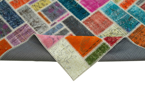 Kırk Yama Gri Patchwork Pamuk Yün El Dokuma Halısı 206x294 Agacan