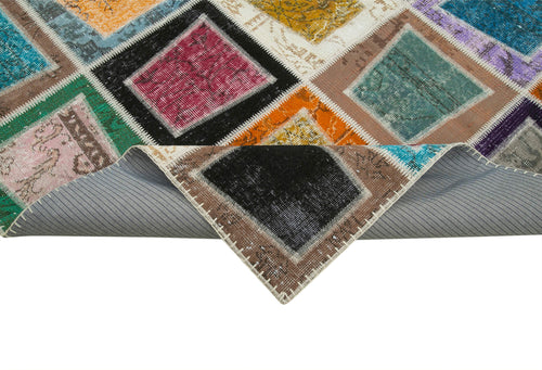 Kırk Yama Gri Patchwork Pamuk Yün El Dokuma Halısı 198x278 Agacan