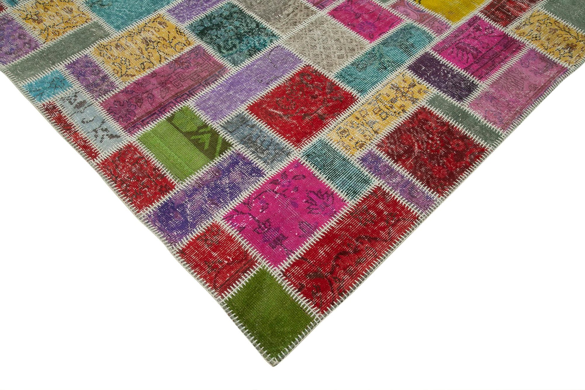 Kırk Yama Gri Patchwork Pamuk Yün El Dokuma Halısı 190x288 Agacan