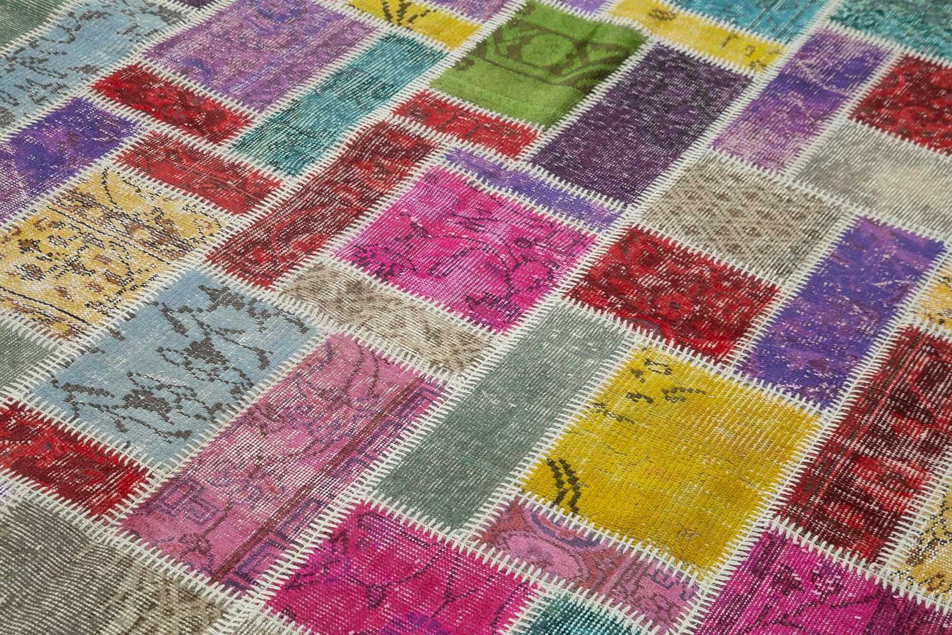 Kırk Yama Gri Patchwork Pamuk Yün El Dokuma Halısı 190x288 Agacan