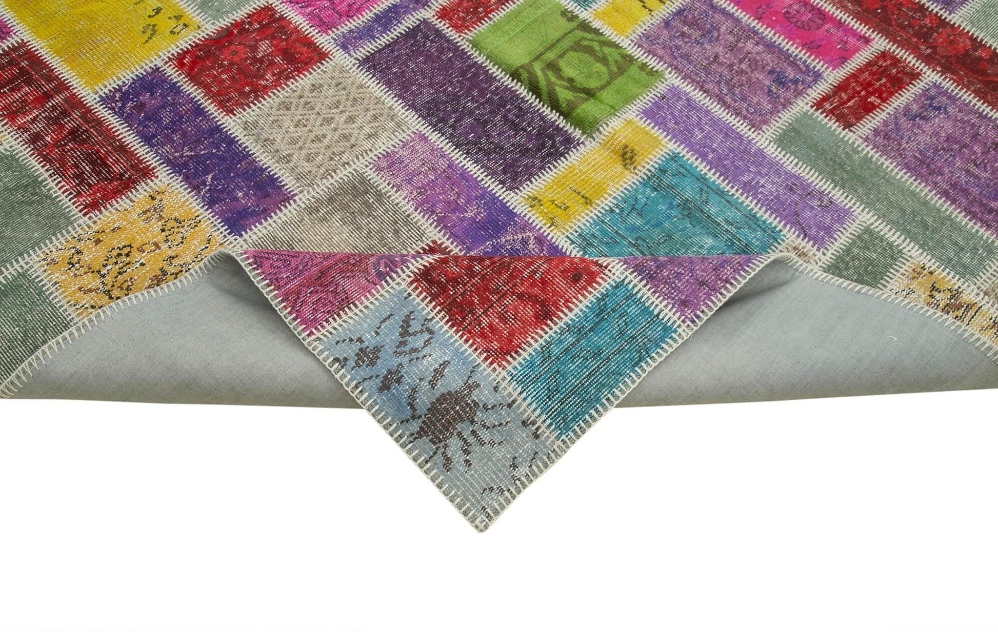 Kırk Yama Gri Patchwork Pamuk Yün El Dokuma Halısı 190x288 Agacan