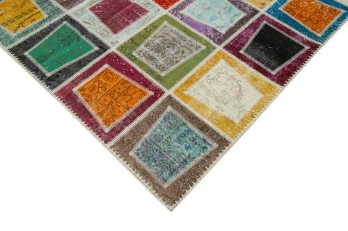 Kırk Yama Gri Patchwork Pamuk Yün El Dokuma Halısı 200x280 Agacan