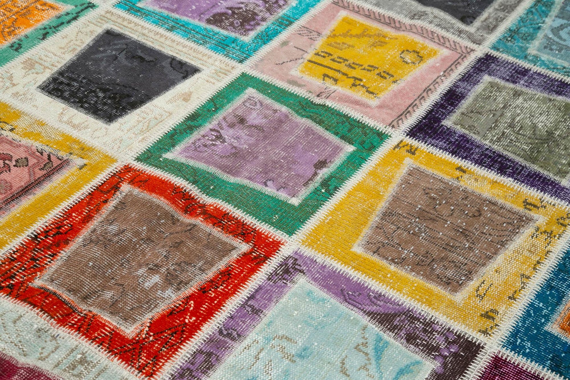 Kırk Yama Gri Patchwork Pamuk Yün El Dokuma Halısı 200x280 Agacan