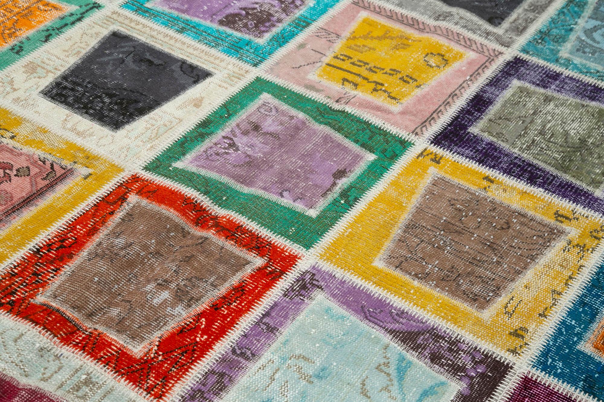Kırk Yama Gri Patchwork Pamuk Yün El Dokuma Halısı 200x280 Agacan