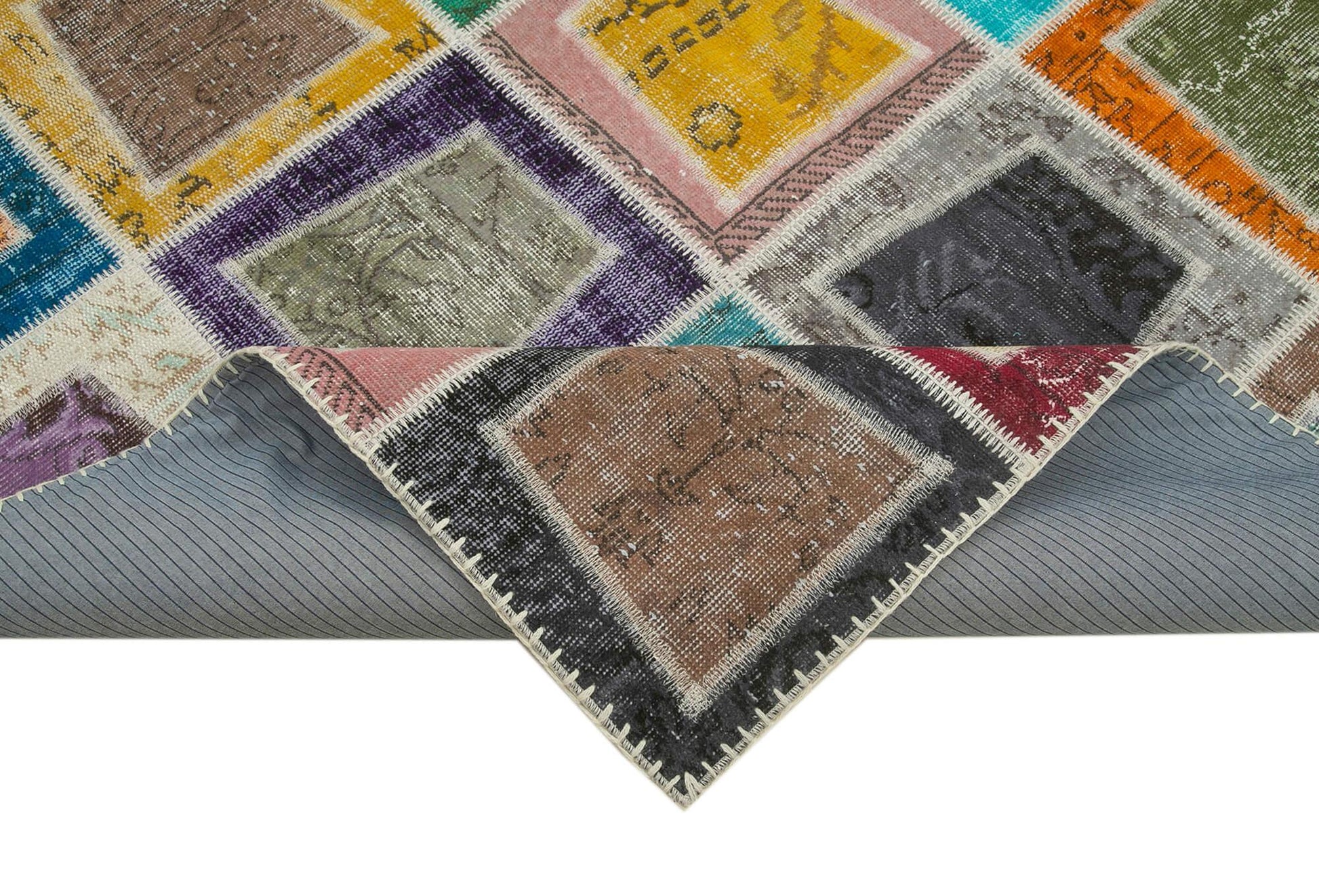 Kırk Yama Gri Patchwork Pamuk Yün El Dokuma Halısı 200x280 Agacan