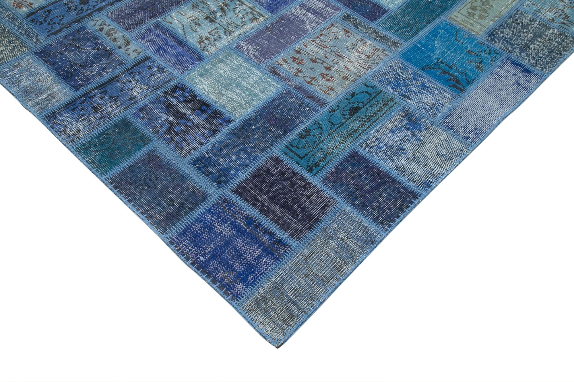 Kırk Yama Mavi Patchwork Pamuk Yün El Dokuma Halısı 200x298 Agacan