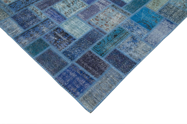Kırk Yama Mavi Patchwork Pamuk Yün El Dokuma Halısı 200x298 Agacan