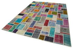 Kırk Yama Gri Patchwork Pamuk Yün El Dokuma Halısı 209x298 Agacan