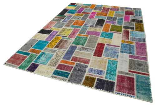 Kırk Yama Gri Patchwork Pamuk Yün El Dokuma Halısı 209x298 Agacan