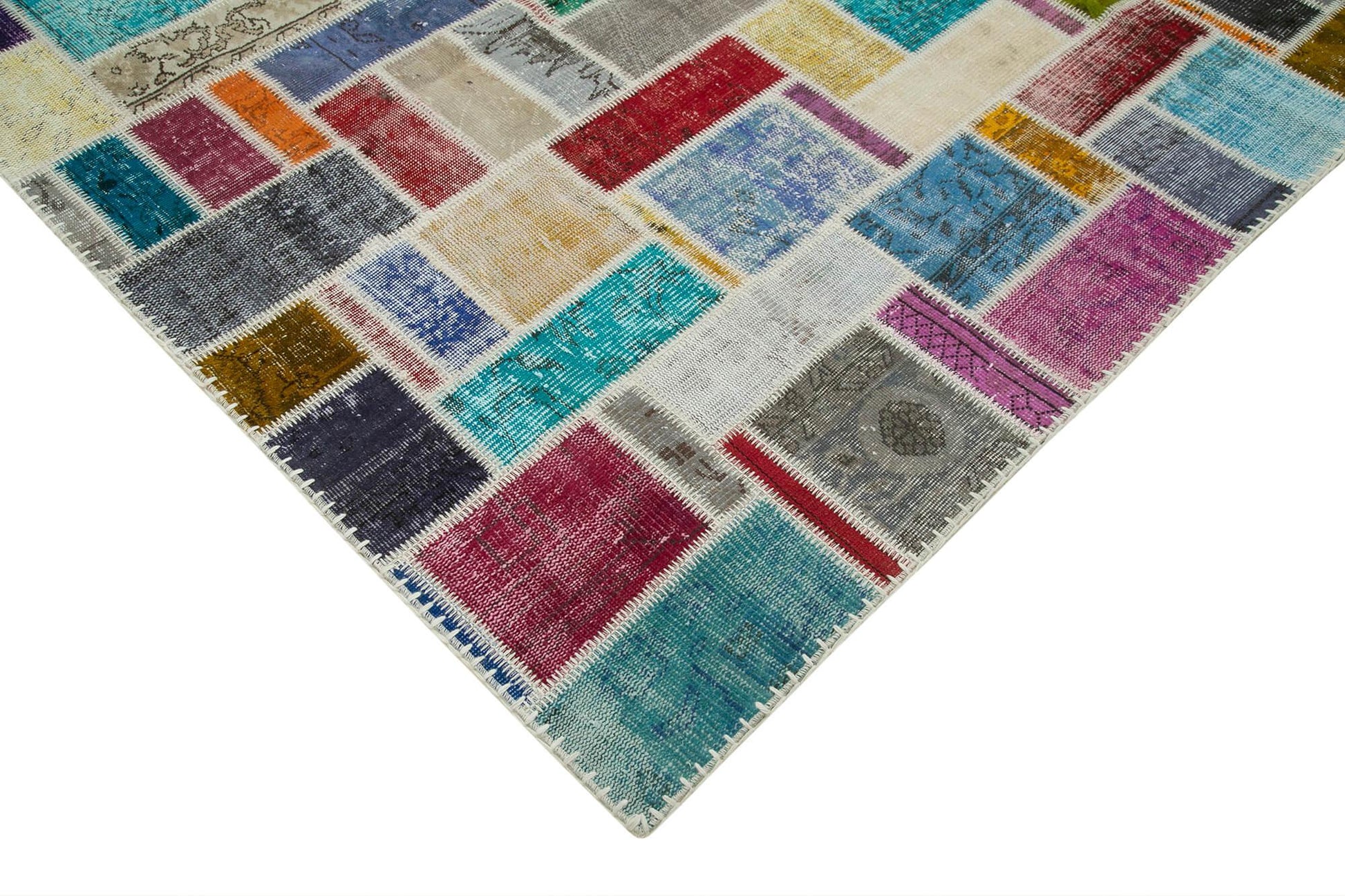 Kırk Yama Gri Patchwork Pamuk Yün El Dokuma Halısı 209x298 Agacan