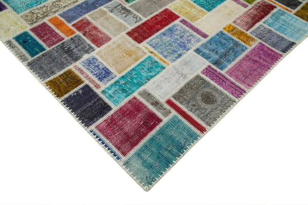Kırk Yama Gri Patchwork Pamuk Yün El Dokuma Halısı 209x298 Agacan