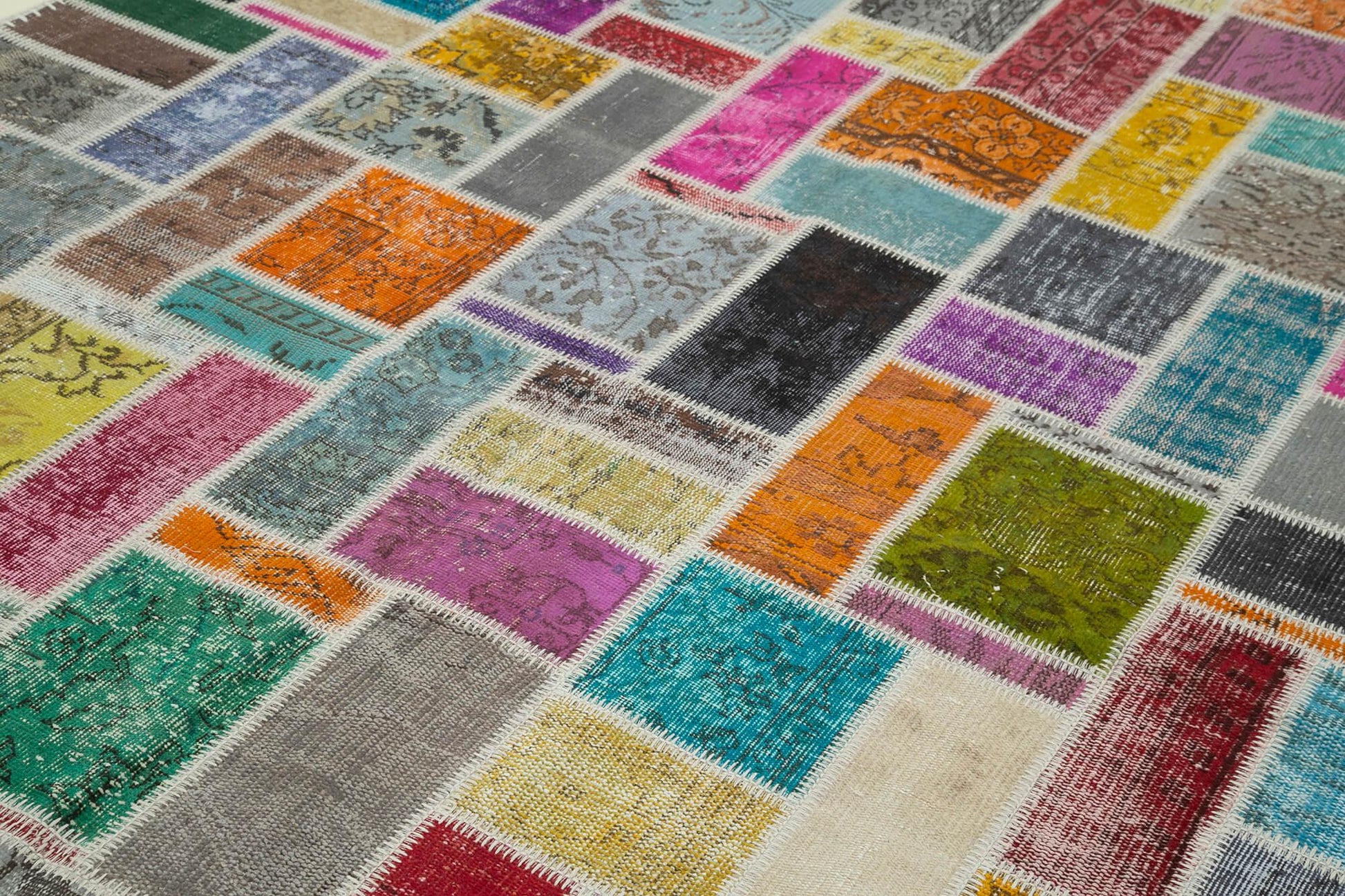 Kırk Yama Gri Patchwork Pamuk Yün El Dokuma Halısı 209x298 Agacan