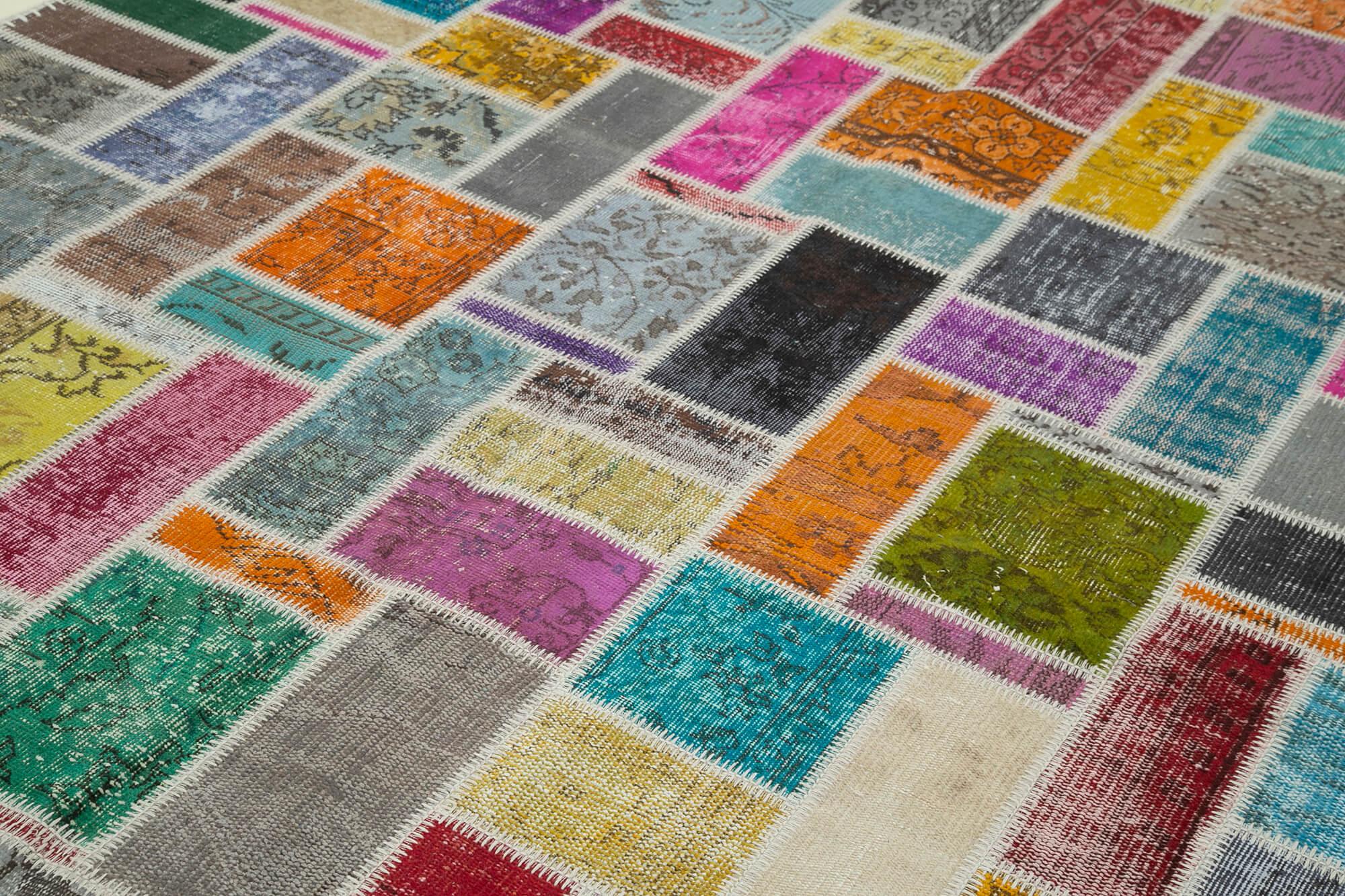Kırk Yama Gri Patchwork Pamuk Yün El Dokuma Halısı 209x298 Agacan